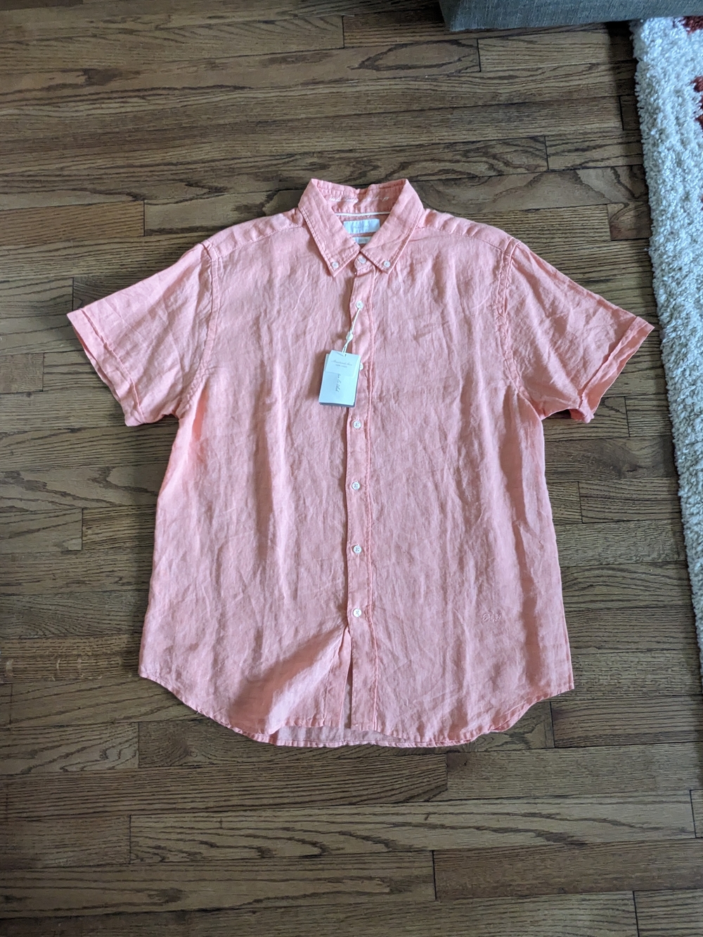 Men's Linen Short Sleeve Button-Up Shirt - Coral Orange